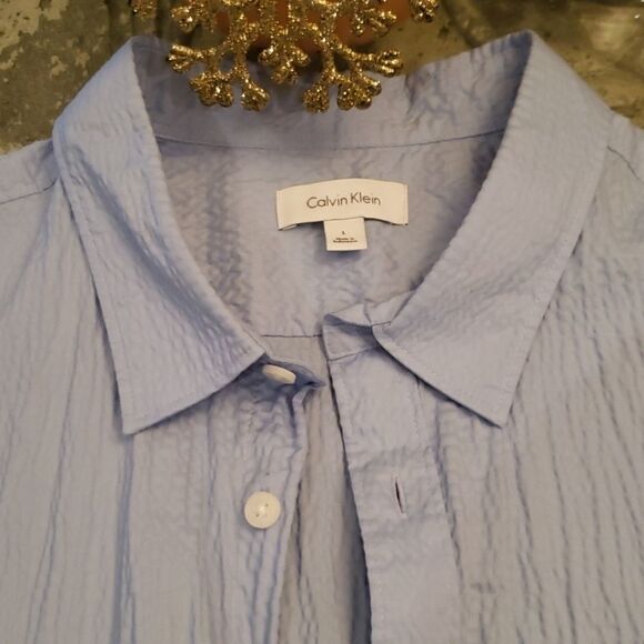 Calvin Klein Men's Blue Casual Collar Short Sleeve Shirt - Picture 2 of 3